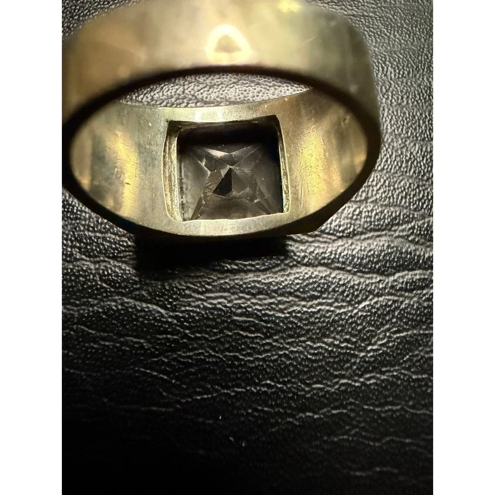 Vintage 925 Sterling Silver Gold Tone Smoky Quartz Rectangular Signet Ring Mens